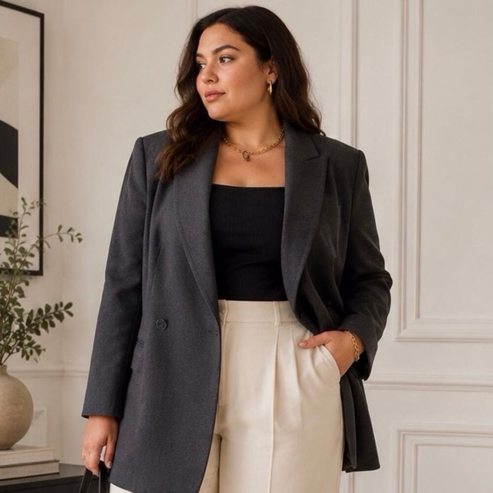 Agnona Italy Wool Blazer IT 50 US 14 Charcoal Gray Double Breasted $698 Retail